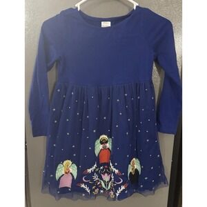 Hanna Andersson Girls 6/7  120 CM Embroidered Angels Blue Tulle Dress Blue